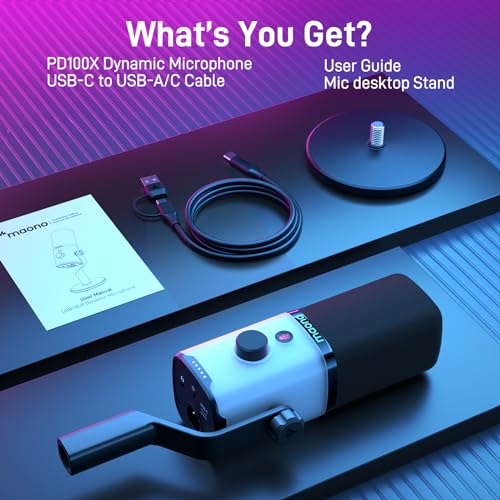 MAONO PD100X USB/XLR Dynamic Microphone for PC, Computer Mic for Gaming Streaming Podcasting, with Mute Button, RGB, Smart Software,Noise Reduction (Desktop Stand Version, RGB) - color: RGB, style: Desktop Stand Version