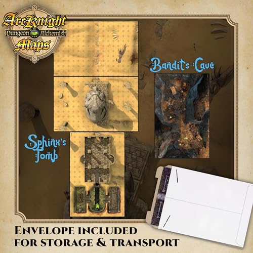 Arcknight Desert Adventures Roleplaying D&D Battlemaps; 16 Modular RPG Maps in 8 Double-Sided Pages, 1" Square Grid, Modular & Versatile Design for Tabletop Gaming - for Dungeons & Dragons & More - style: Desert Adventures