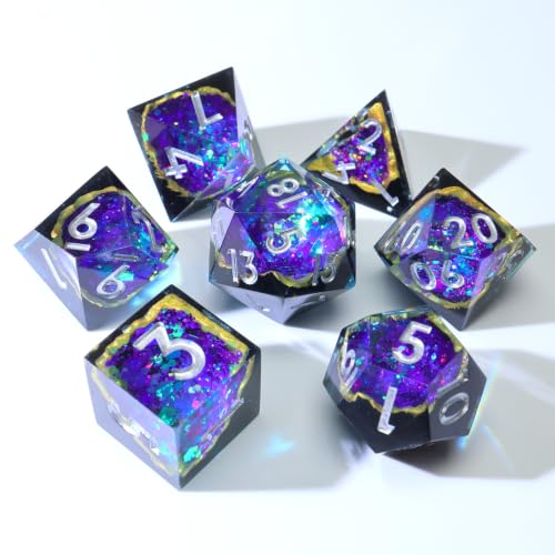 XENOLUX Polyhedral Resin DND Dice Set for Dungeons and Dragons, Sharp Edge Geode RPG Dice for Board Games and Pathfinder, Handcrafted Crystal Cave Tabletop Accessories (G2) - color: G2