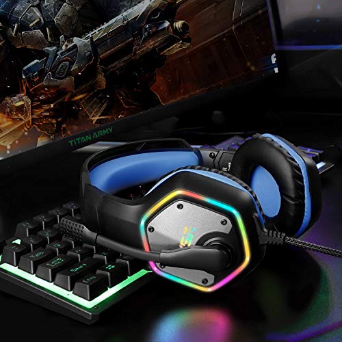 EKSA E1000 Gaming Headset, Computer Headphones with Noise Canceling Mic & RGB Light, 7.1 Surround Sound, Compatible with PC, PS4 PS5 Console, Laptop (Blue) - color: Blue