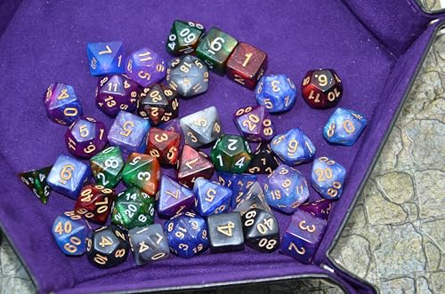 SmartDealsPro 6 x 7 Sets (42 pcs) Glitter Polyhedral Dice Sets with Pouches for DND RPG MTG Dungeon and Dragons Table Board Roll Playing Games D4 D8 D10 D12 D20 (Color 2) - color: Color 2