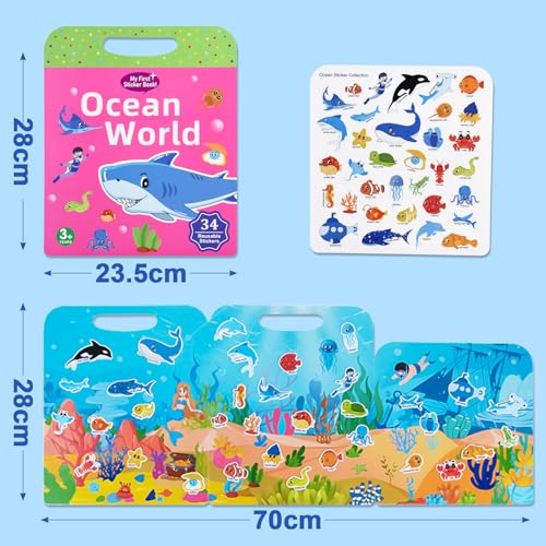 ASTARON 5 Pack Reusable 3D Puffy Sticker Books for Kids 3-6, Jelly Sticker Game Educational Sensory Learning Toy, Travel Toys and Busy Book(Vehicle Dino Animal Ocean Space) - style: Vehicle Dino Animal Ocean Space