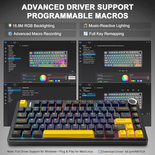 Aula F75 Wireless Mechanical Keyboard, 75% Hot Swappable Custom Gaming Keyboard with Knob,BT5.0/2.4GHz/USB-C,RGB Backlit,Pre-lubed Reaper Switches, Mechanical Gaming Keyboards (Black & Gold) - color: Black & Gold