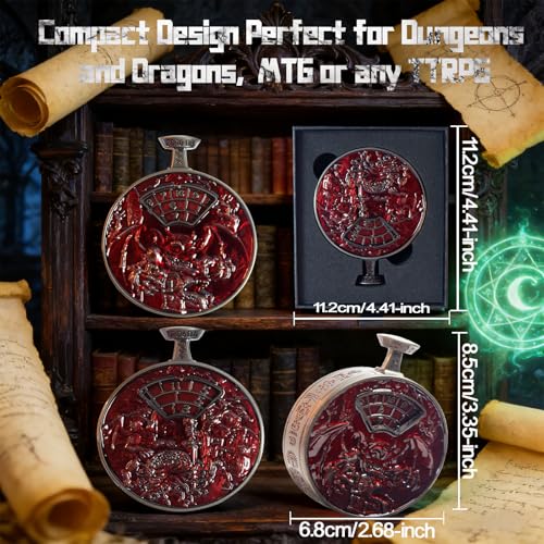 DND Dice Roller D4-D20 Metal Pocket Watch 3D Dragon Art Scarlet | All-in-one dnd spinner dice. metal pocket watch design.press to roll. zinc alloy metal. mtg ttrpg gifts - color: Dice Roller-scarlet