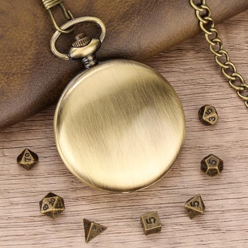 Mini DND Dice Set with Smooth Pocket Watch Shell Case, 7pcs Polyhedral Metal D&D Dice Set, D&D Gifts with Gift Box, Role Playing Board Games DND Accessories - color: Bronze