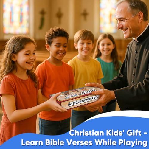 Garybank Bible Headbands Games for Kids, Bible Character & Item Guess Game | 66 Picture Keyword Cards, 4 Headbands, 1 Hourglass, Learn Biblical Stories & Verses, Sunday School, Family Night, Easter Gift