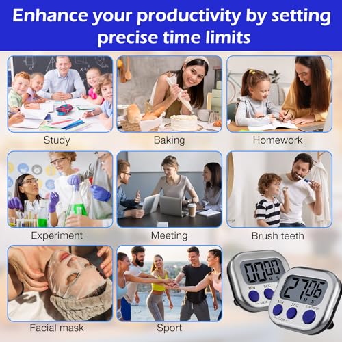Leumoi 24 Pack Multi-Function Digital Timers with Magnetic Back, Large LCD Display, Loud Alarm, Count up & Countdown, Memory Function for Cooking, Classroom, Study, Exercise & Work(Sliver and Blue) - color: Sliver and Blue