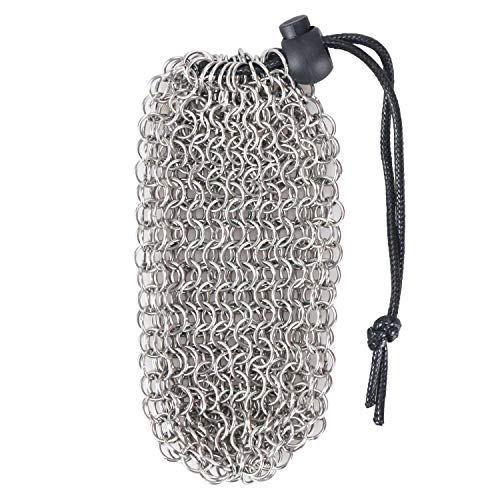 YOUSHARES Drawstring Game Dice Bag - Stainless Steel Chainmail DND Dice Pouch for Metal Polyhedral D&D Dice Set, Coin - color: Silver