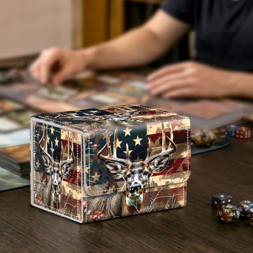 Card Deck Box for MTG Trading Cards with Magnetic Closure,Premium Card Storage Box Case Cover for TCG CCG Magic Cards,Deer Weed Flag - color: Deer Weed Flag