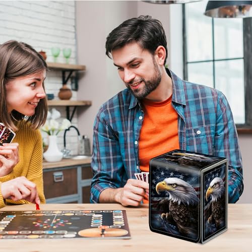 Card Deck Box for Trading Cards,MTG Commander Deck Box Fits 100+ Single Sleeved Cards,Leather Magnetic Card Storage Box for YuGiOh TCG CCG Cards,America Eagle - color: America Eagle