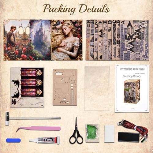 MiniCity Book Nook Kit - DIY Miniature House 3D Wooden Puzzle for Adult and Teens, Booknook Bookshelf Decor Scale Model Build with LED Light, Gifts for Family and Friends (Sleeping Beauty) | 7.1 x 4.3 x 9.1 in; 210 pieces, LED and dust cover; glue/tools a