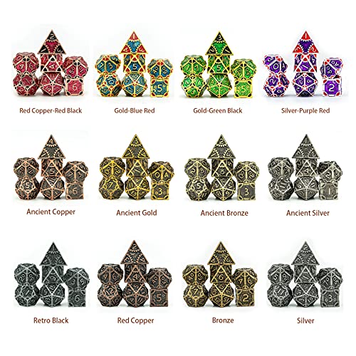 UDIXI Metal DND Dice Set 7PCS Polyhedral Dice Set for D&D Role Playing Game | Ancient Bronze, Steampunk Gear Carved, Solid Metal, Metal Gift Box, DM Gift, for Dungeons and Dragons RPG Tabletop Games - color: Gear-antique Bronze