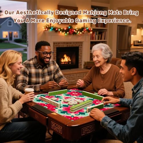 Mahjong Mat 31.5" x 31.5" Bold Floral Red Green Flowers Soft Beige Non-Slip Noise Reduction Mahjong Tiles Table Cover for Dominoes Poker Card Board and Tile Games - color: Color1