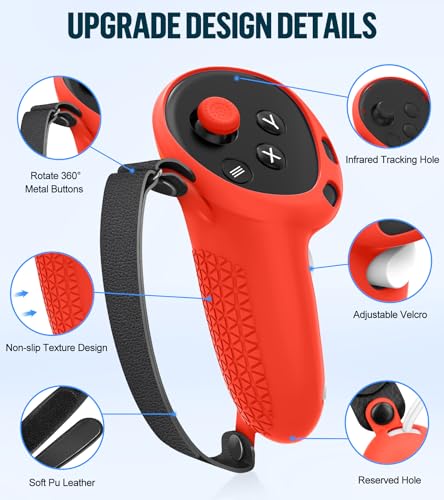 Silicone Cover Set Compatible with Meta Oculus/Quest 3, VR Accessories Protective Cover Includes Controller Grips, Front Shell Headset Cover and Face Cover, Not Fit Quest 3S(Red) - color: Red