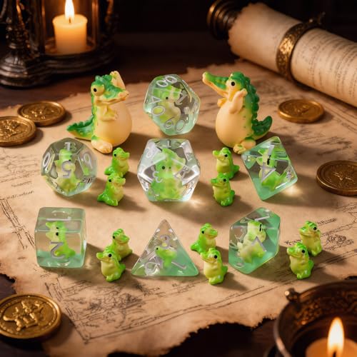 Resin D&D Dice Set, Crocodile Animal Polyhedral Dice for Dungeons and Dragons, RPG, MTG DND 7-DIE (D4, D6, D8, D10, D12, D20, D%) for Ages 15 and Up - color: Crocodile1