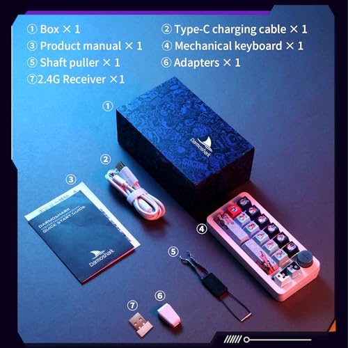 Darmoshark SK16 Macro Mechanical Numeric Keyboards 2.4G/USB-C/Bluetooth 16 Keys Mini Numpad Portable Keypad RGB Backlight Gaming Keyboards Extended Layout for Cashier,Fully Programmable Keys - size: SK16