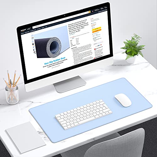 Dapesuom Large Mouse Pad, Extended Gaming Mouse Mat with Stitched Edges, Full Size Desk Mats with Non-Slip Base, Computer Big Desktop Keyboard Pad for Gamer, Laptop, Office, 23.6 x 11.8 in, Sky Blue - color: Sky Blue, size: 23.6L x 11.8W inches