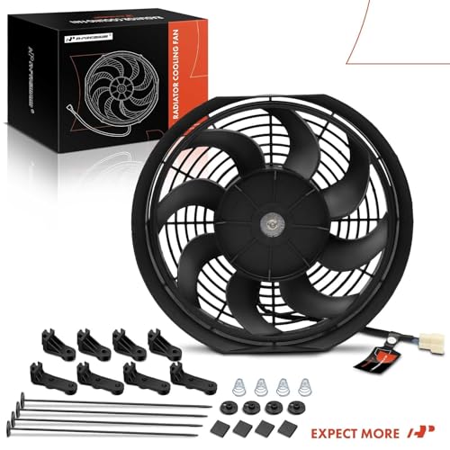 A-Premium 12'' 12 inch Slim Universal Electric Cooling Fan Assembly | 1700 m3/h, 12V 80W, Pull Fan with Mount Kit - style: 12 inch