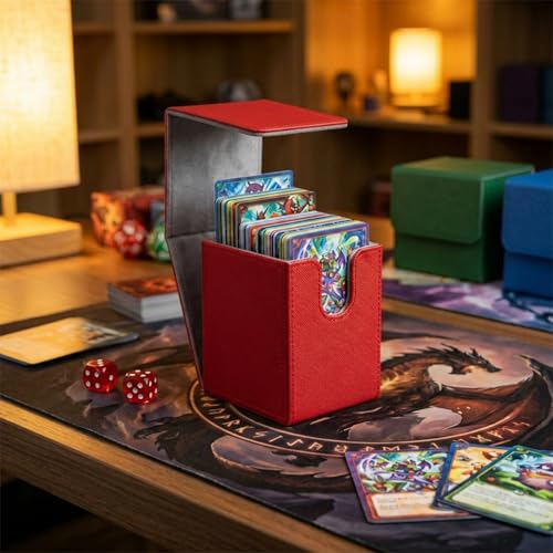 Dmoicols Vertical Deck Box Plus Version, Large Trading Card Case Fits 100+ Double Sleeved Cards, Premium Saffiano Leather TCG Storage for MTG Commander, Pokémon, TCG, CCG, Magnetic Closure - Red - color: VP Red