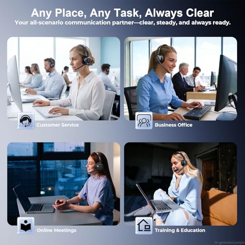 Wireless Headset with Mic for Work, USB A/C Dongle, Bluetooth 6.0 Headset with AI Noise Cancelling Microphone, Wireless Headphones with Mic Mute & 65H, Wireless Headset for PC/Computer/Laptop/Teams