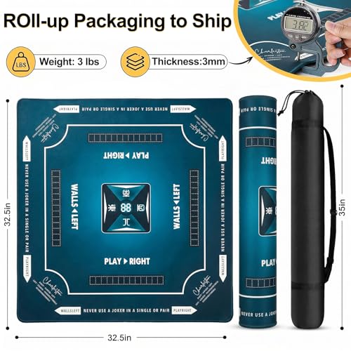 Rolled Shipping Mahjong Mat for Table 32.4''x32.4'', No Creases, Mah Jongg Mat with Carrying Bag for American Mahjong, Poker, Board Games, Card Games & Dominoes (Navy Blue) - color: Navy Blue