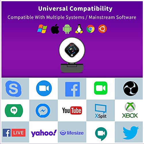 Angetube Streaming Webcam 1080P w/Ring Light, FHD Web Cam w/Digital Zoom | 5X Digital Zoom, AutoFocus, 2 Microphones, USB Computer Web Camera for Desktop Computer PC Laptop Mac, for Gaming Google Meet