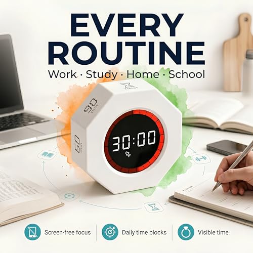 Multi-Function Electronic Timer, Learning Management - USB-C Rechargeable Flip Timer with Presets, Silent Mode & Vibration - Ideal for ADHD, Pomodoro, Classroom, Kids, Kitchen & Chess Clock