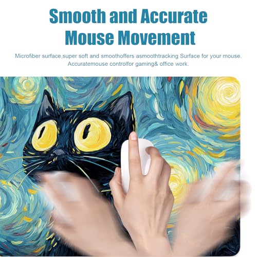 Gaming Mouse Pad, Big Cute Mousepad, XL Large Extended Desk Mat with Non-Slip Rubber Base, Laptop Desk Pad, Computer Keyboard Mat Office&Home, 31.5x11.8in, Starry Night Black Cat - color: Starry Night Cat