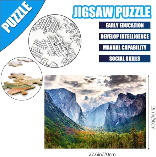 Jigsaw Puzzle, 1000 Pieces, Scenic Mountain Scene, Yosemite National Park, Cardboard, Intermediate, 28 inches by 28 inches, 1 Count, Adults and up - color: Yosemite National Park