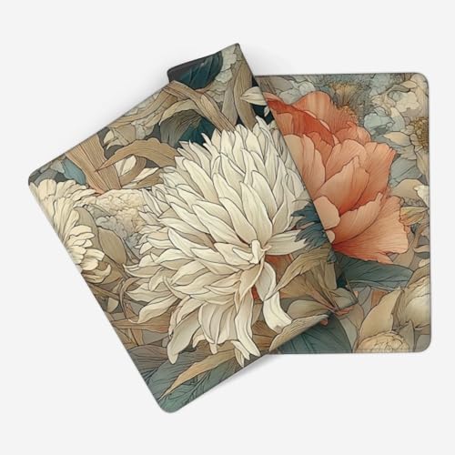 Retro Blossom Boho Floral Large Desk Pad, Anti-Slip Rubber Mouse Pad for Office and School, 35.4" x 15.7" - color: Retro Bohemian style colorful flowers