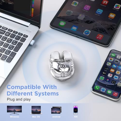 Q9 Wireless Mouse, 2.4G/BT Dual Mode, 4 Adjustable DPI (800-4800), Ultra-Quiet Click, Bluetooth Mouse with RGB Breathing Light, 500mAh Long Battery, Portable for PC/Laptop/Mac/Tablet(Silver) - color: Silver