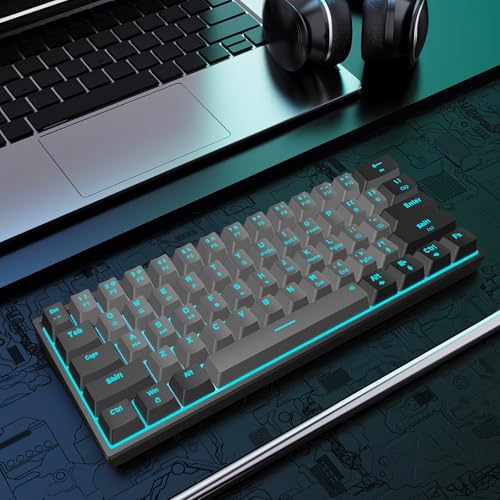 Snpurdiri 60% Wired Mechanical Gaming Keyboard (Black-Grey, Red Switches) | Ice Blue LED Backlit 61 Keys Mini Wired Office Keyboard for Windows Laptop PC Mac - color: Black Grey(Ice Blue Light)/Red Switch