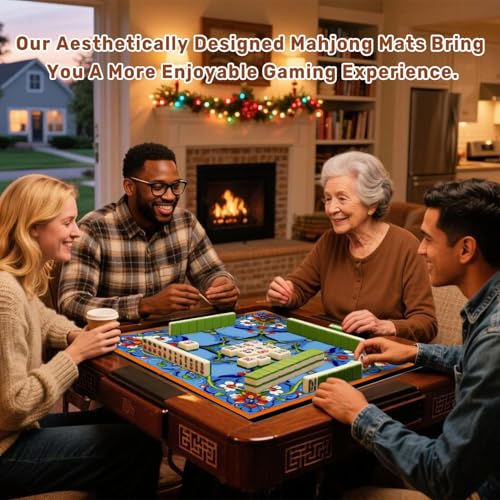 Mahjong Mat 31.5" x 31.5" Mexican Talavera Floral Ceramic Tile Blue Non-Slip Noise Reduction Mahjong Tiles Table Cover for Dominoes Poker Card Board and Tile Games Gift - color: Color6