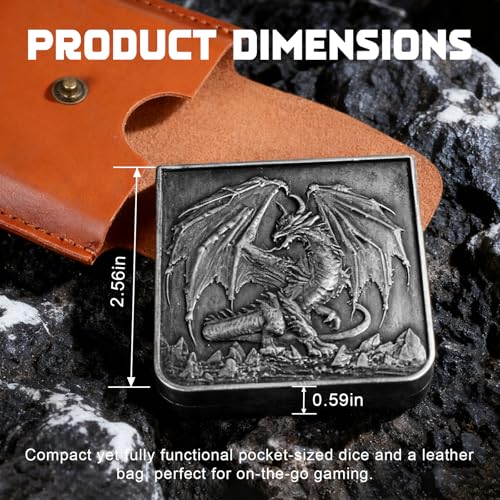 7-in-1 DND Pocket Spinner Dice Set, Foldable Flip Dice with Delicate Dragon Iron Box, Compact Dice Set for DND Role-Playing Games Fans (Silver)