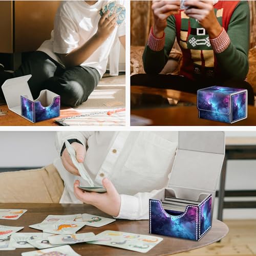 Card Game Storage Box TCG Deck Box MTG Card Box Organizer Trading Card Case Commander Deck Box TCG Card Storage Box Magnetic Closure Creative Pattern Up to 200 Cards, Blue And Purple Space Star - color: Blue And Purple Space Star