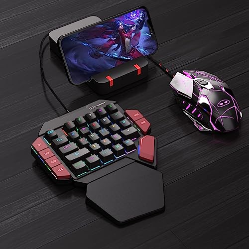 MageGee One Handed Professional Gaming Keyboard, RGB Backlit 35 Keys Mini Wired Mechanical Keyboard with Red Switch for PC Gamer, Support 6 Macro Keys - Black/Red - color: Black/Red Switch