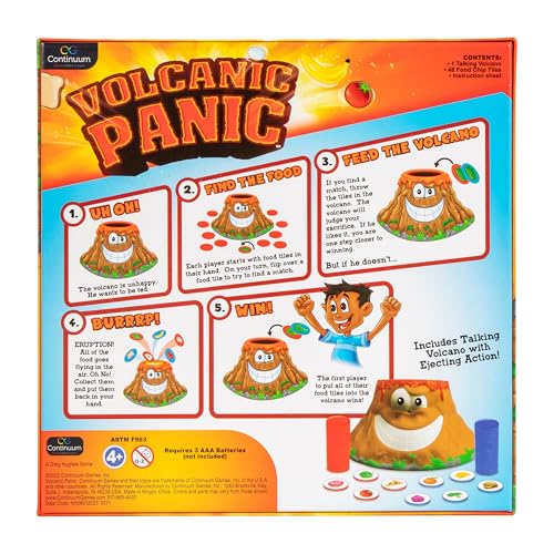 Volcanic Panic the Explosive Memory Matching Family Game, Continuum Games | for 2-6 Players Ages 4 and Up, Match Food Tiles, Feed the Volcano Toy, Satisfy its Hunger and Save your Tribe from Eruption