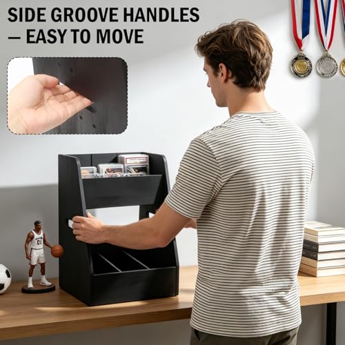 Magnetic 2-in-1 Trading Card Display Stand - Wood Detachable 5-Tier Graded Card Holder & Modular Storage Rack with Supporters, Professional Baseball Card Case for PSA BGS SGC Slabs, Toploaders & TCG - size: Small