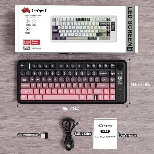 ZIYOU LANG M75 Wireless Gaming Keyboard, RGB Backlit Rechargeable 2000mAh Battery, Small Membrane But Mechanical Feel Keyboard with Smart Display & Knob, PBT Gradient keycaps for PC, MAC-BlackBerry - color: Blackberry