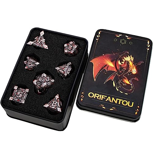 7PCS Metal DND Dice Set with Box, Debris RPG Blood Spatter D and D Dice for use with D&D Tabletop Games Role Playing Game Polyhedral Dice Set D20 D12 D10 D8 D6 D4 - color: Blood Spatter