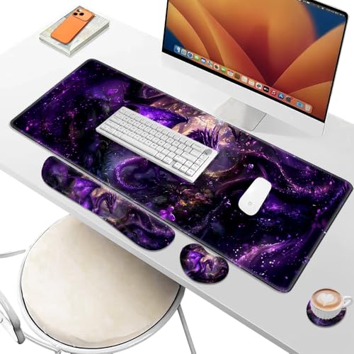 Desk Pad and Keyboard Wrist Rest, Large Mouse Pad + Keyboard Pad+Mouse Wrist Support, Non-Slip Desk Mat Protector for Office, Home 31.5×11.8 Inches Anime Dragon - color: Dragon