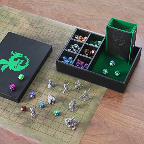 Grajar 3 in 1 Dice Tray with Lid, Portable Dice Box Storage, D&D RPG MTG Table Games (Green) - color: Green