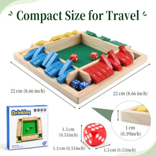 Shut The Box Game - Classic 2-4 Player Fun Math Strategy Game for Adults Teens, Wooden Dice Board Game for Family Party, Classroom, Camping, Travel & Bar