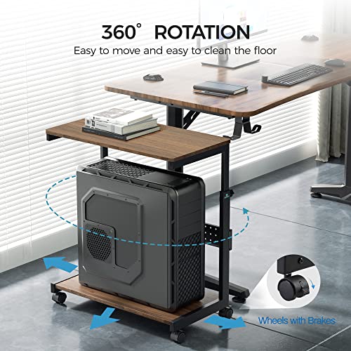 EUREKA ERGONOMIC PC Stand Computer Cart, Height Adjustable Tower Stand 2-Tier Suit for ATX Case Printer, Metal Rolling Cart on Wheels for Gaming Home Office, Walnut - color: Walnut