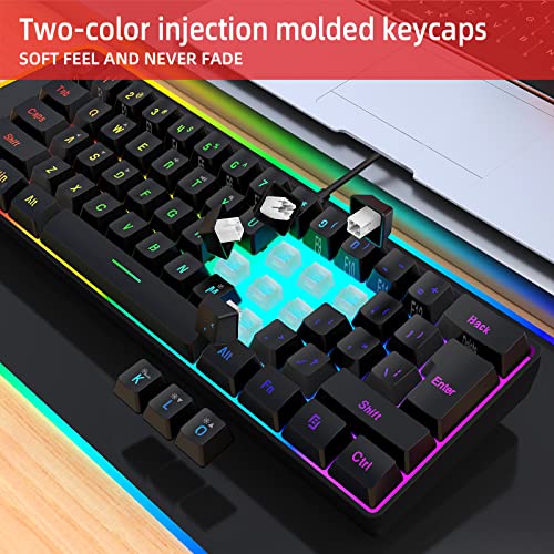 DGG K60 61 Keys RGB Backlit 60% Wired Gaming Keyboard, Ergonomic Waterproof Mini Compact 60 Percent Mechanical Feeling Keyboard, for PC Mac PS4 Xbox Gamer, Typist, Travel - color: Black