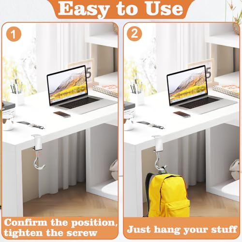 6 Pcs Adjustable Table Hooks for Hanging Bags, Heavy Duty Metal Backpack Hooks for Desk