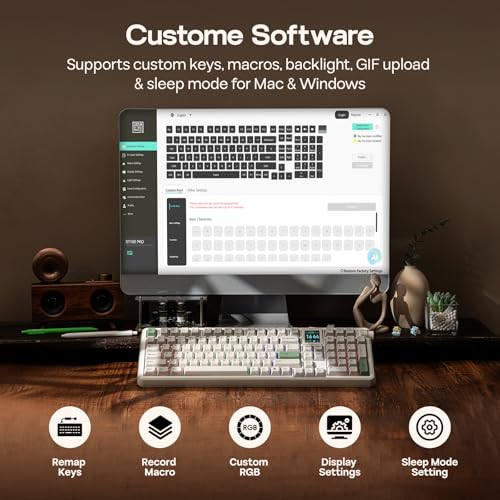 EPOMAKER RT100 PRO Wireless Gaming Keyboard with 1.54" Screen&Knob, RGB | 2.4Ghz/BT/USB-C, Hot Swap, 5000mAh, PBT Keycap, Custom Driver, Retro Mechanical Keyboard for Win/Mac (White, Sea Salt Silent) - size: Sea Salt Silent