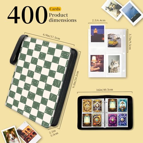AXUASSILD 4 Pocket Card Binder, Premium Trading Card Holder Fits 400 Cards With 50 Removable Sleeves, Cute Portable Collection Card Ablum Holder Retro Green Plaid - color: Retro Green Plaid