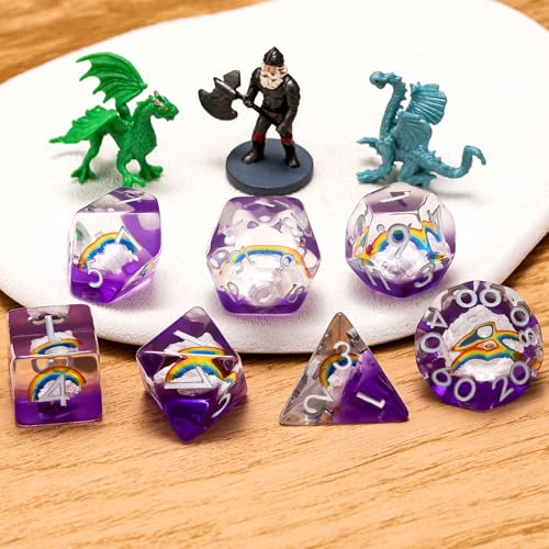 Resin D&D Dice Set, Polyhedral Rainbow Dice for Dungeons and Dragons Role Playing Games (D20, D12, D10, D8, D6, D4) - color: Rainbow2