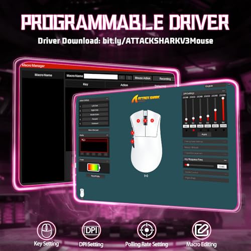 ATTACK SHARK V3 Ultra-Light Wireless Gaming Mouse,PAW3311 Sensor, 500mAh, 62g, 25KDPI 2.4G/BT/USB-C Rechargeable Wireless Mouse with 5 Programmable Buttons for Laptop,PC,Mac Gamer (Berry Red Griptape) - color: Berry Red Griptape